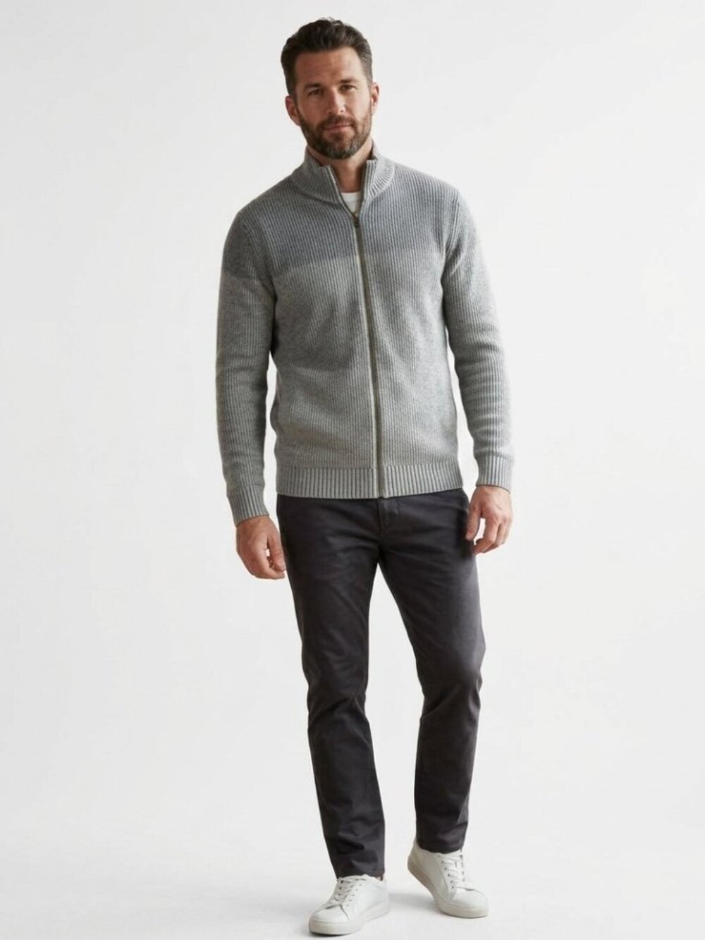 Banana Republic Mens Gray Full Zip Knit Cardigan Size XL Mock Neck Sweater